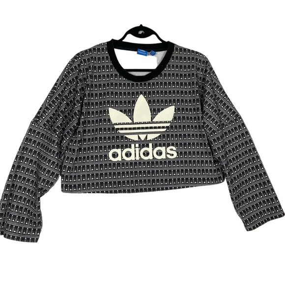 Farm Rio x Adidas Originals Pavao  Black white oversized sweatshirt Sz XS - Picture 1 of 11